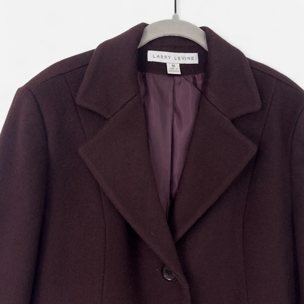 Vintage 90s Larry Levine deep plum burgundy 100% wool coat size 10